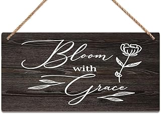 Rustic Wood Decor Sign Bloom With Grace Sign Wood Bloom Sign Bloom Decor Wedding Wood Sign Hanging Plaque Decorations Kitchen Bathroom Home Office Wall Hanging Decor 6X12Inch
