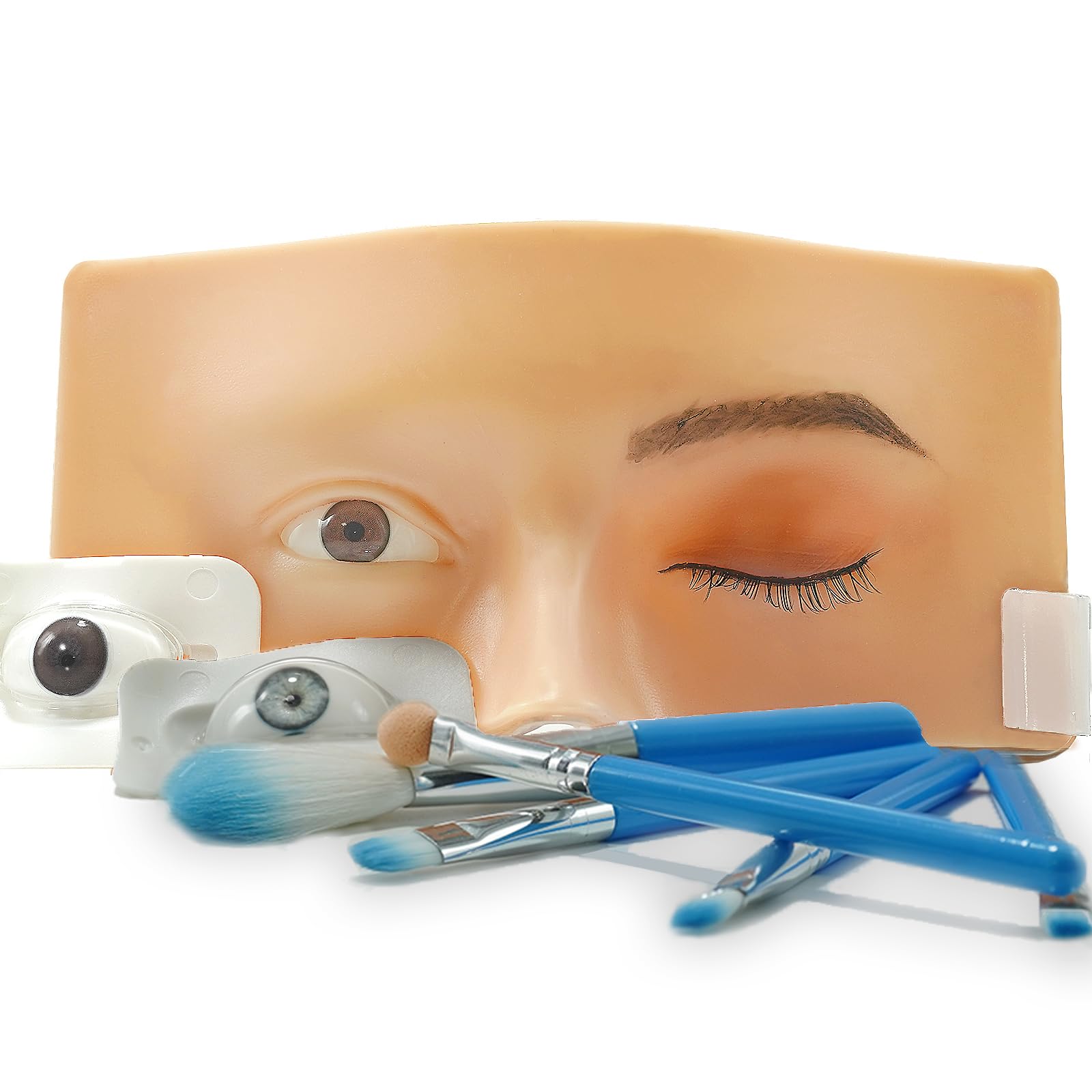 Makeup Practice face Eye Makeup Silicone Makeup Practice Board Realistic Face Model Makeup Practice Mask,With Replaceable Eyes And Makeup Brush (Eye makeup and makeup board,Yellow)