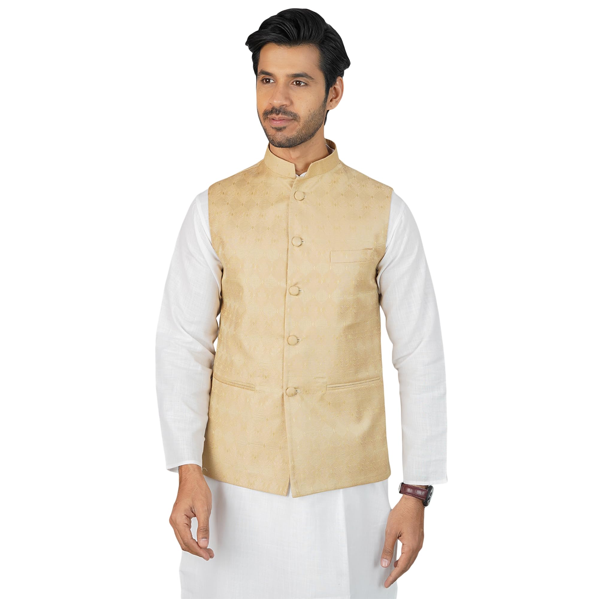 wintage Men's Banarasi Rayon Cotton Yellow Nehru Jacket-picture-28