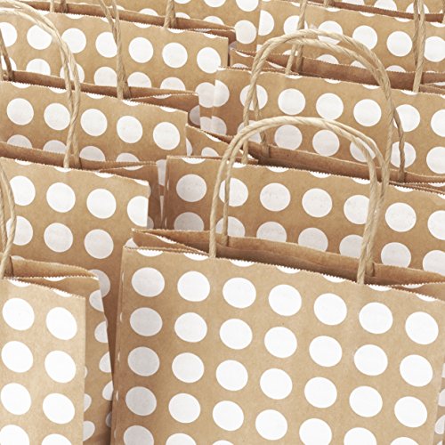 GSSUSA 8x4.75x10 50 Pcs Kraft Paper Bags Shopping Bags Grocery Mechandise Paper Gift Bags (Brown with White Dot)