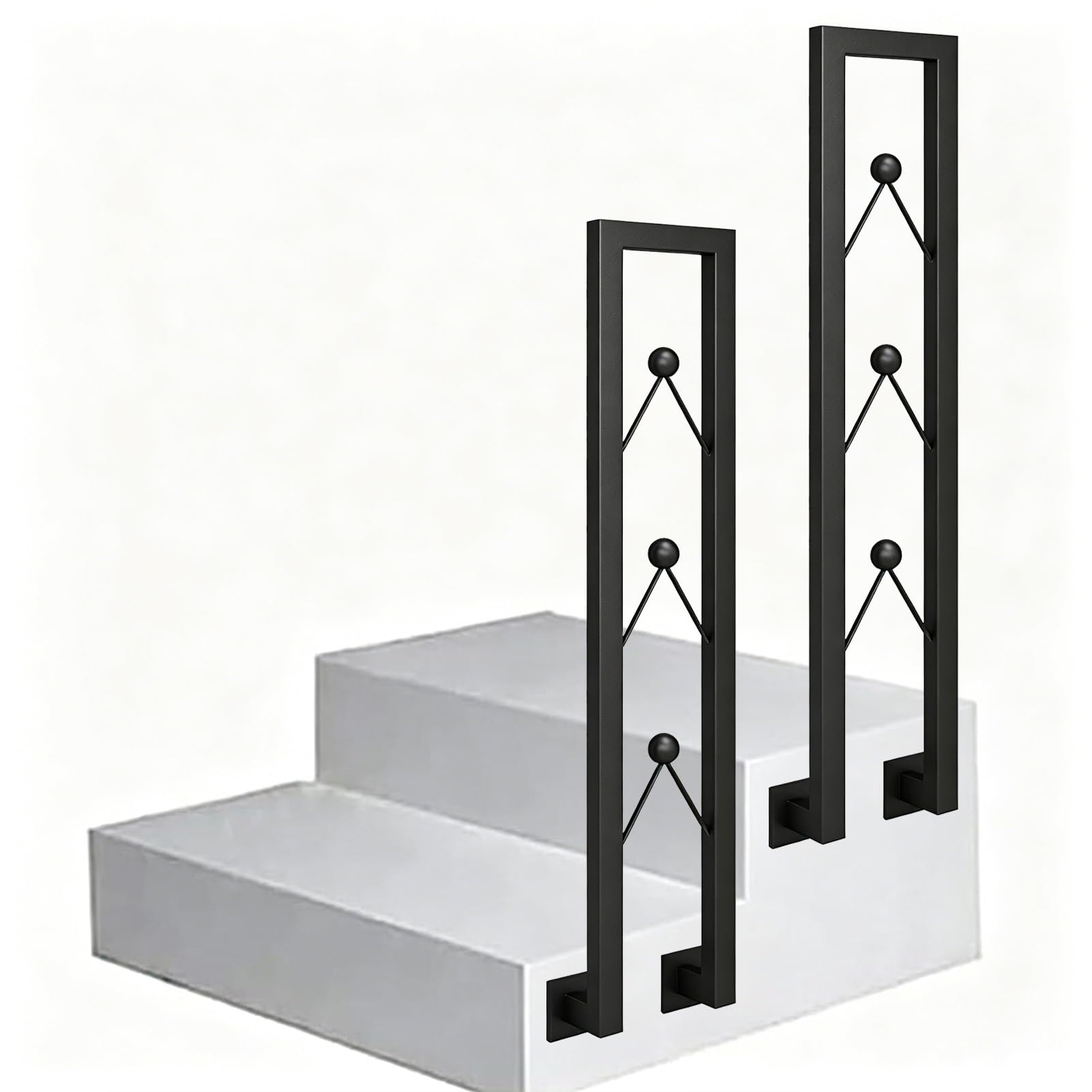 Black Modern Stair Handrail Fits 1 Step, U-Shaped Square Tube Non-Slip Banister Handrail for Indoor and Outdoor, Wrought Iron Home Decoration(95cm/37in)
