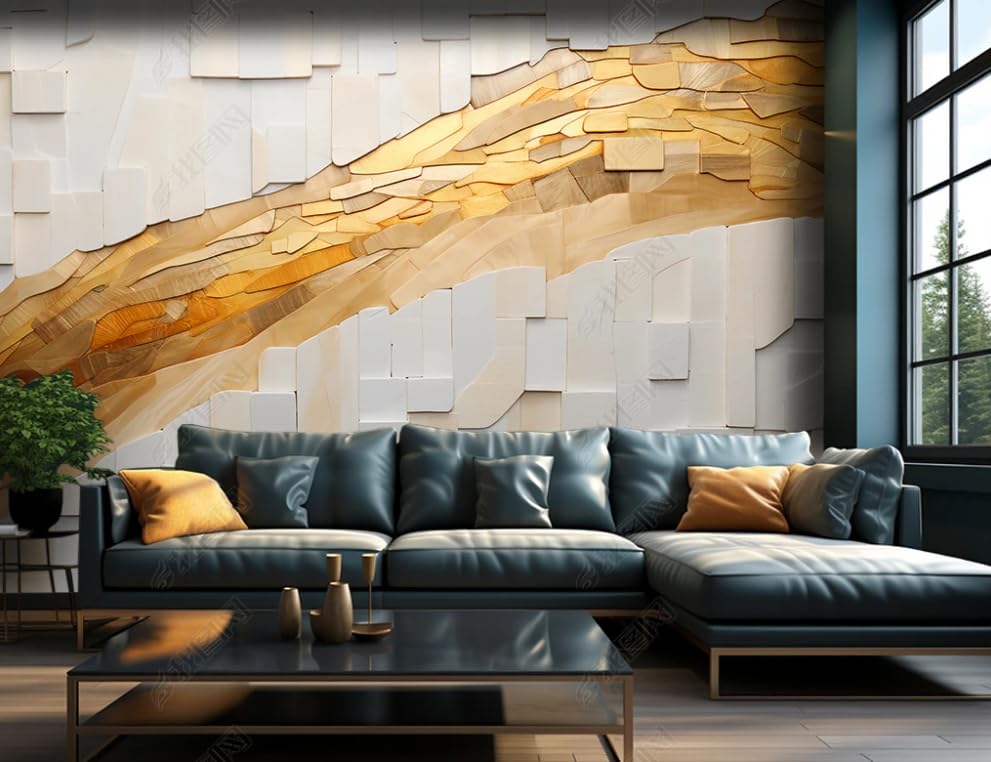 Papier peint intissé géométrique doré 400x280 cm pour grand mur de salon - 2