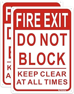 Fire Exit Sign, Do Not Block Door Signs, Keep Clear at All Times Sign, 10 x 7 Inches Rust Free Aluminum, Weather/Fade Resistant, Easy Mounting, 2 Pack