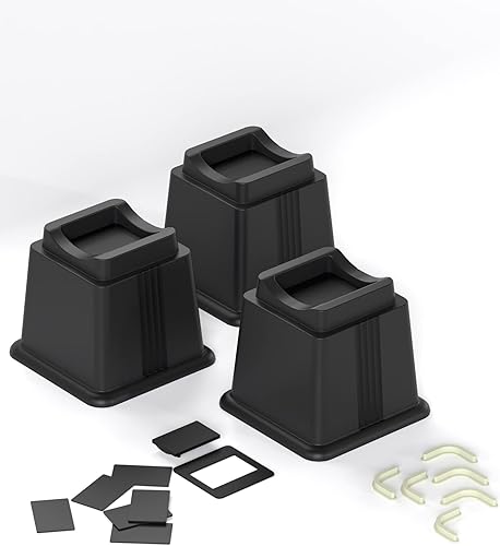 Miniatura 8 de Paquete de 4 elevadores ajustables para muebles de cama que elevan 5 pulgadas de altura, bloques rectangulares resistentes para sofá, silla, patas