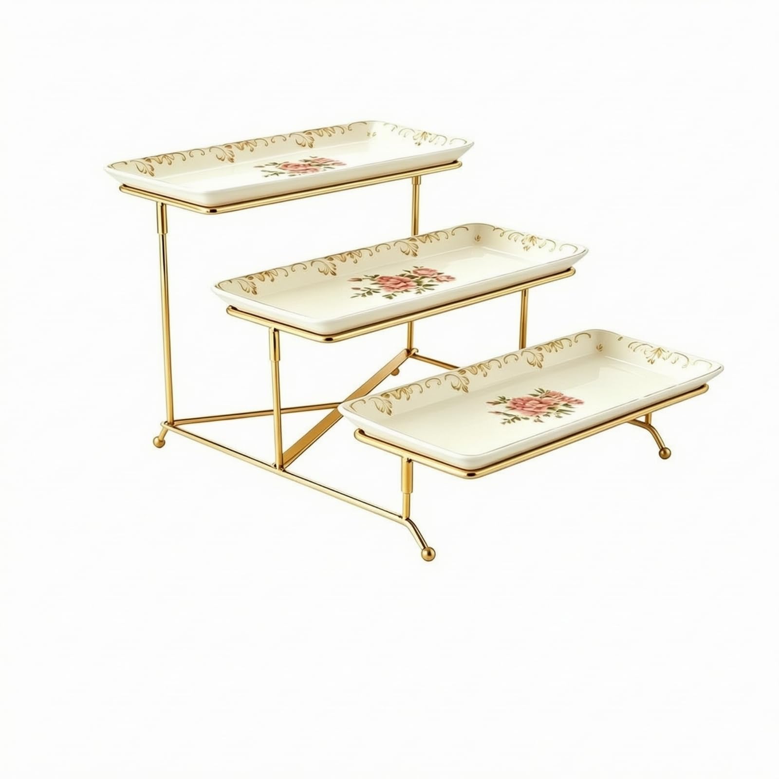 Colcolo Alzatina con Vassoi Ceramici e Struttura in Metallo Multiuso Alzatina a Livelli Elegante Servizio,