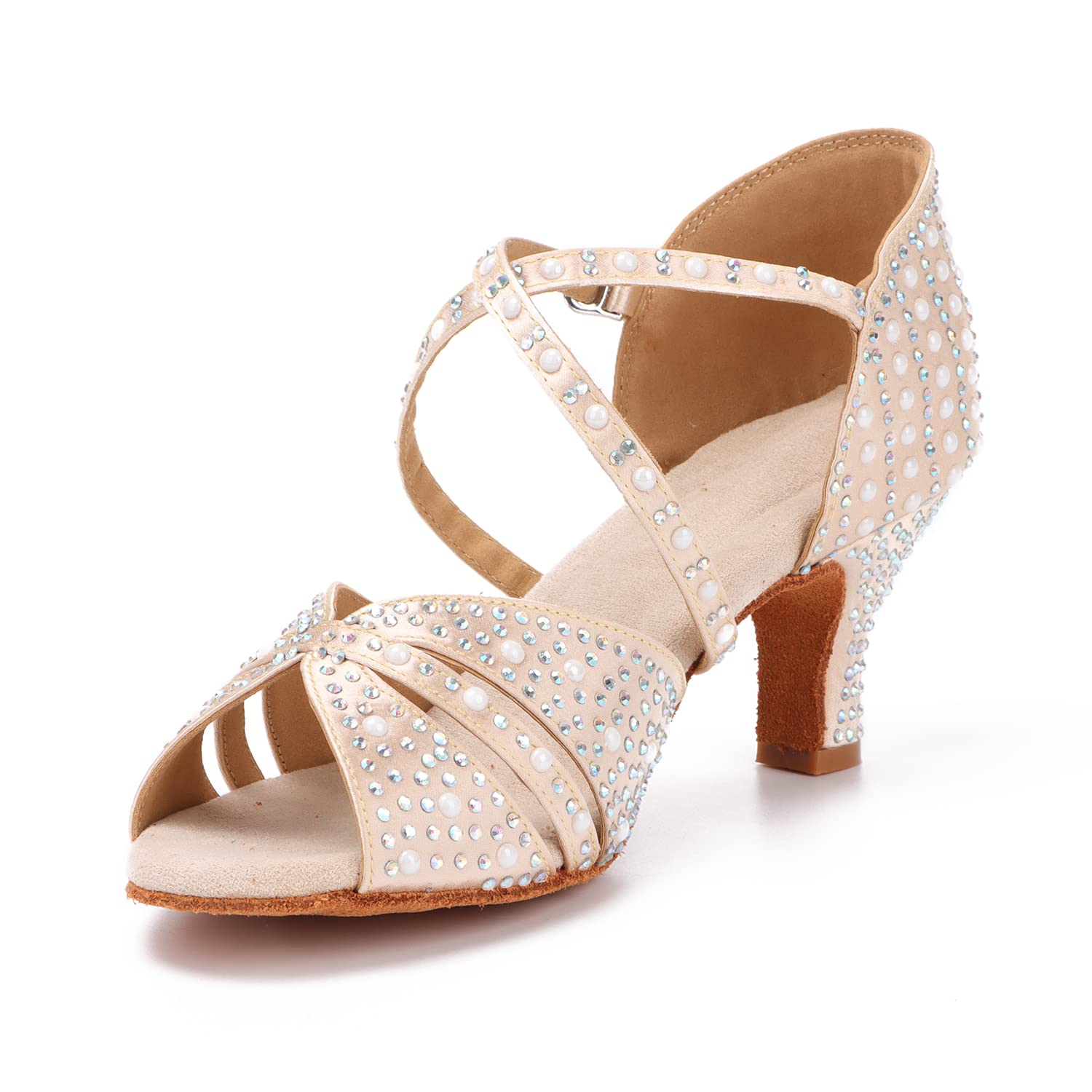 Zapatos Profesionales de Baile Latino para Mujer Zapatos de Baile de Salsa Bachata con Punta Abierta Diamantes de imitación Brillantes Tacones de Baile Latino para Salsa