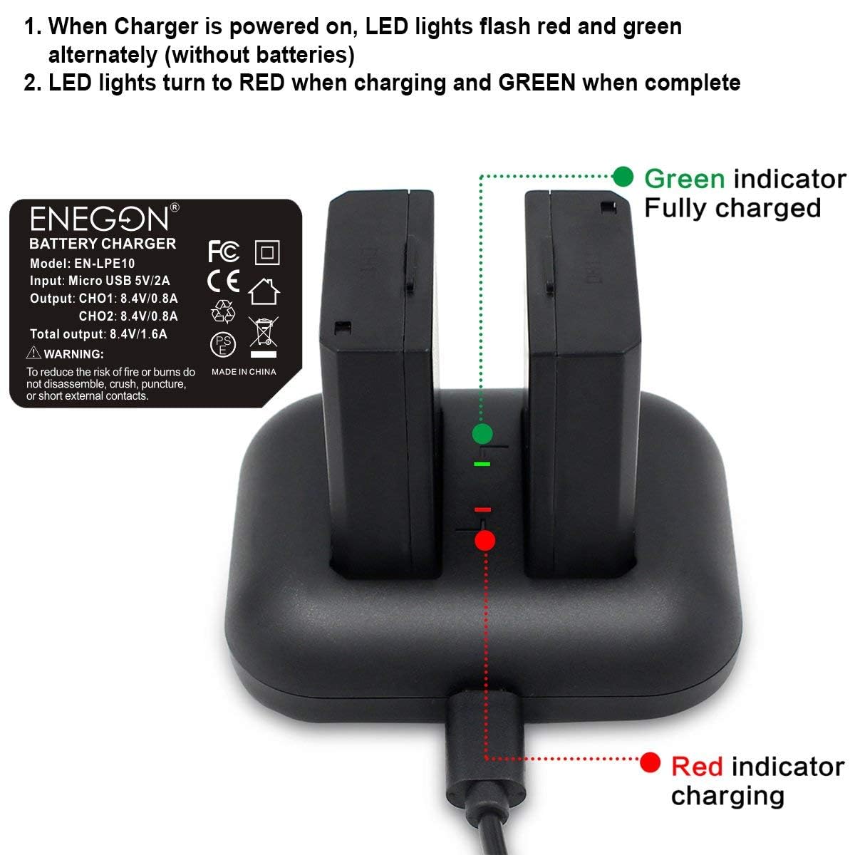 ENEGON Ersatzbatterie (2er Pack) und Rapid Dual Ladegerät für Canon LP-E10 und Canon EOS Rebel T3 T5 T6 T7, Kiss X50 X70, EOS 1100D, EOS 1200D, EOS 1300D, EOS 2000D, 1500D 3000D 4000D Digitalkamera
