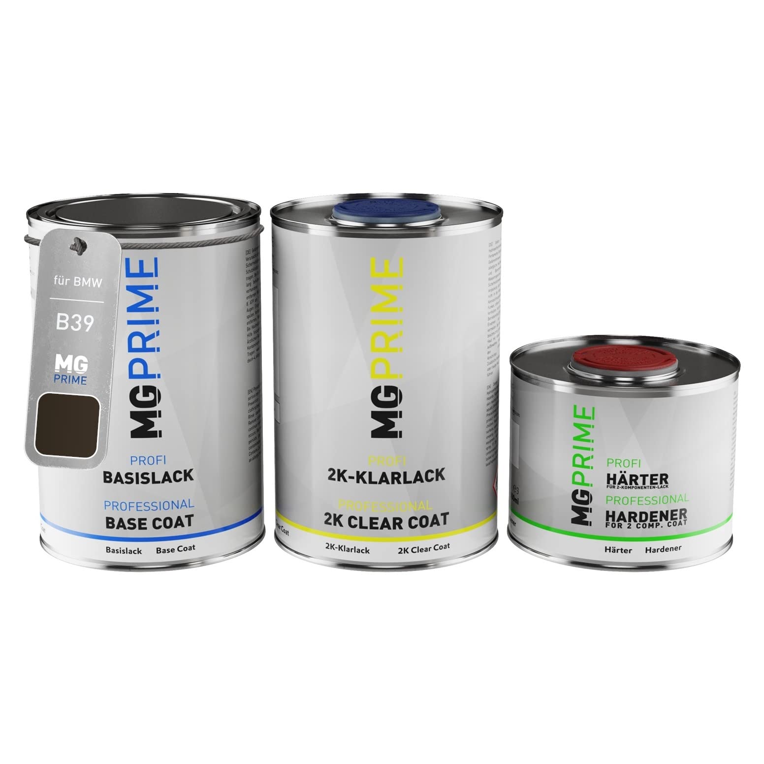 MG PRIME Peinture voiture kit de pot pour BMW B39 Mineralgrau Metallic/Mineral Grey Metallic couche de base vernis 2C durcisseur prêt à pulvériser 2,5l