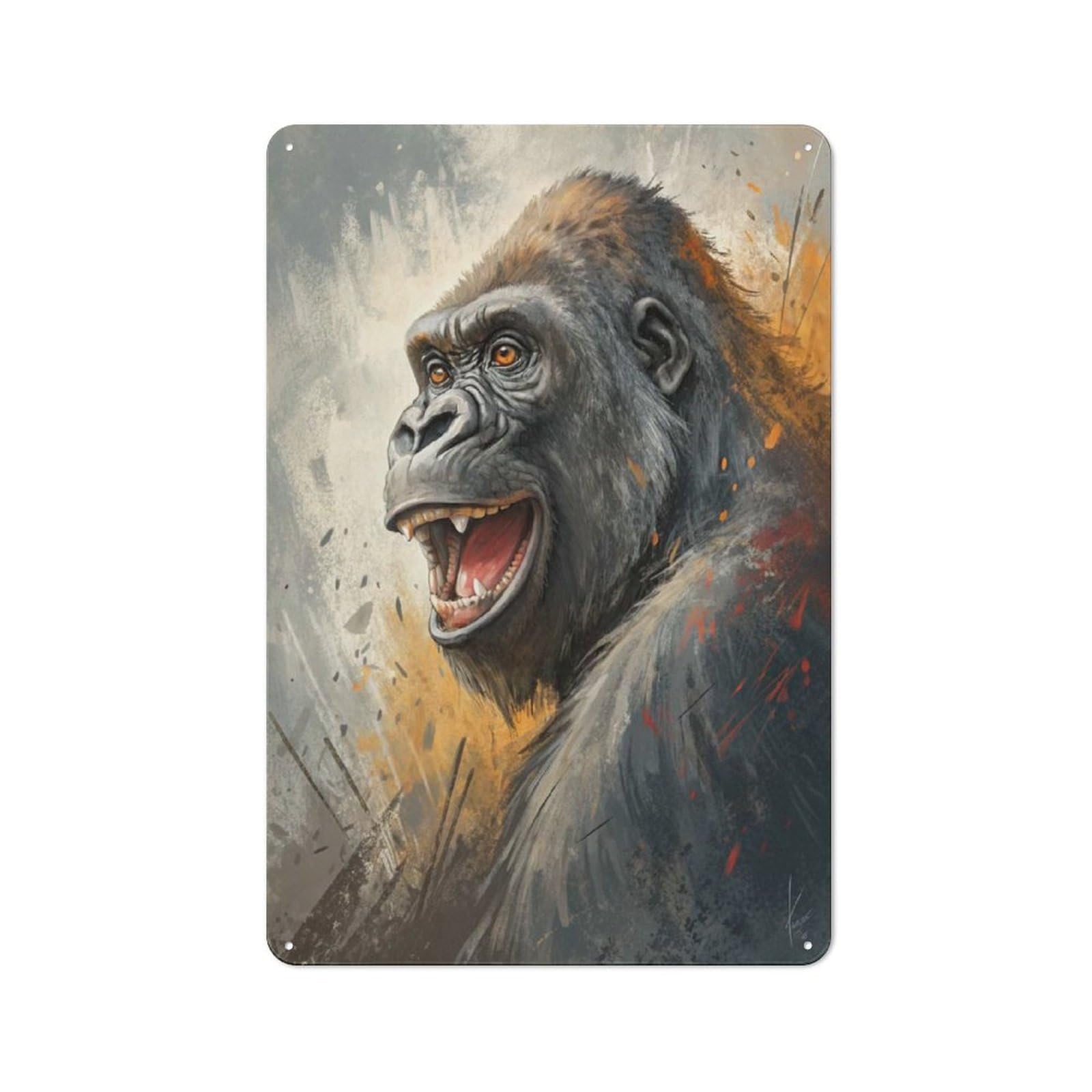 Junmoney Style-24 Smiling Gorilla Portrait Rustic Printed Metal Sign 30X20cm For Bar Or Restaurant, For Bar Decor Enthusiasts