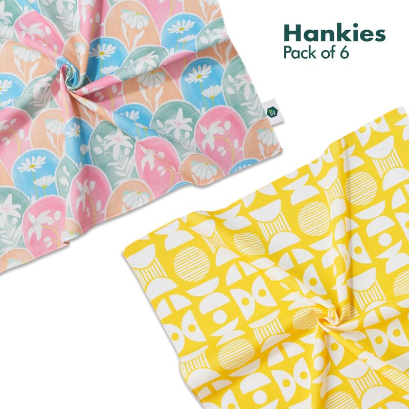 Image of Hexafun 100% Organic Soft Cotton Women Handkerchiefs | Multicolor & Trendy Printed Hanky Designs | Soft & Breathable Fabric | Best For Styling & Everyday Use | Pack Of 6 | Beat The Heat