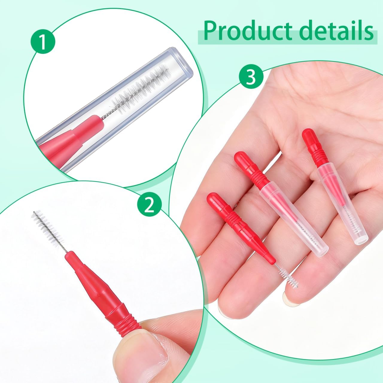 HOMSFOU 50 Pcs Care Tool Interdental Tooth Floss: Plastic Tooth Floss Toothpick 2.5mm, Dental Head for Daily Oral Hygiene, Teeth Cleaning Tool & Oral Care Accessories for Home & Travel, Red