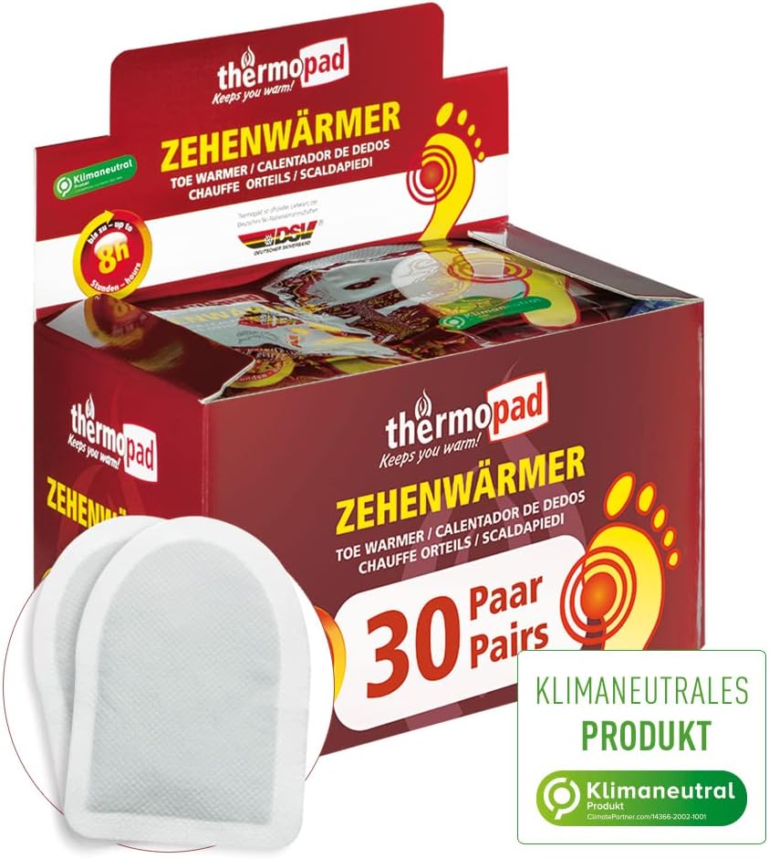 THERMOPAD Toe Warmers - THE ORIGINAL: 30 Pairs of Heat Pads for 8 Hours of Warmth | Ready to Use Foot Warmers | Extra Warm Foot Warmer - Ideal for Outdoor Activities & Ski Shoes | Foot Heat Cushion