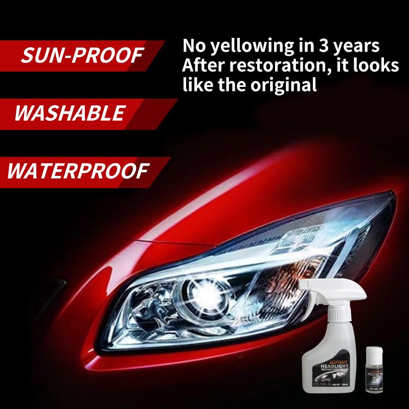 SOPAMI Automotive Headlight Restoration Kit Oxidized and Yellowed Automotive Headlamps Blurring Enhanced Crystallization Coating Refurbisher,Maximum Gloss & Shine – Extremely Hydrophobic - Image 5