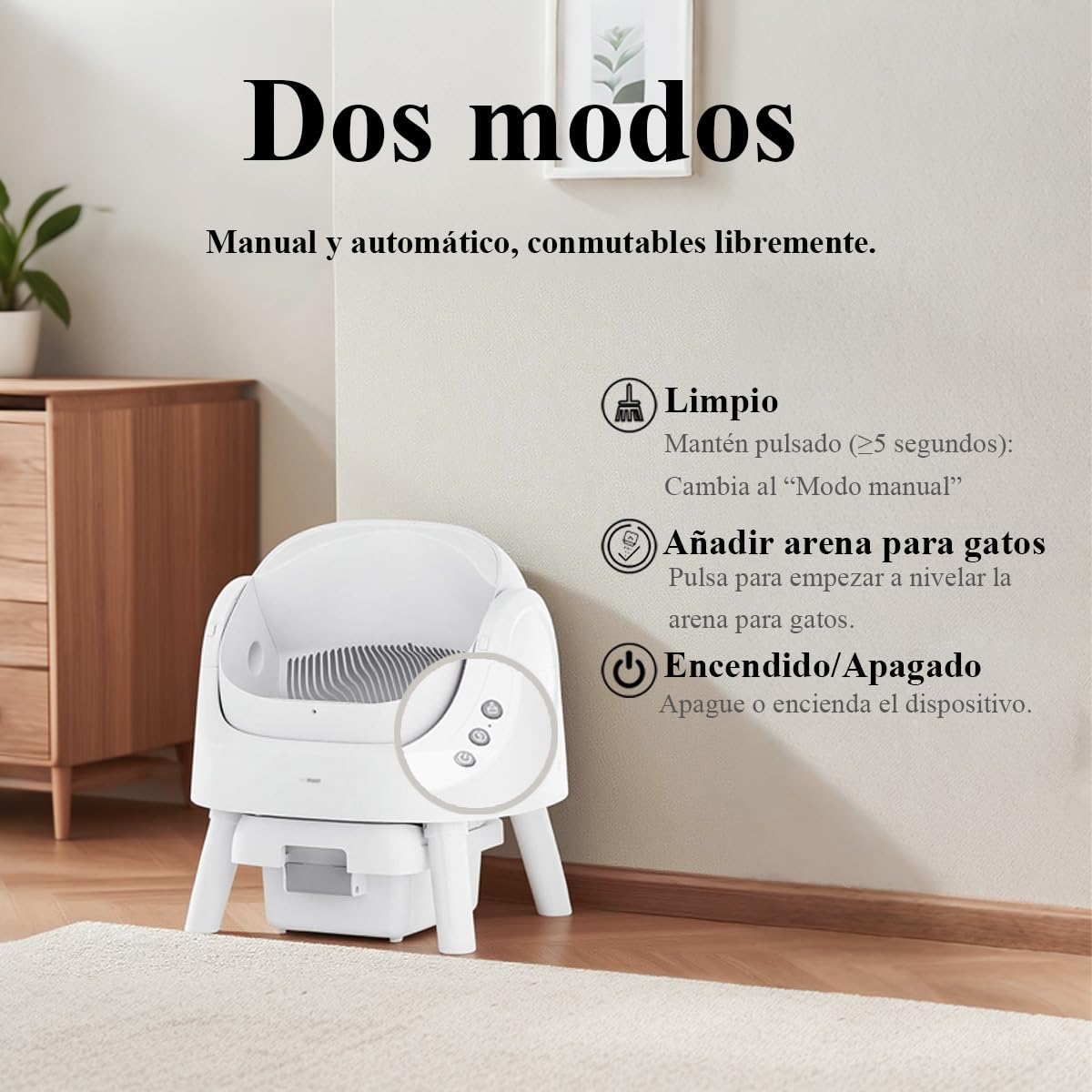PetPivot Arenero Autolimpiable con Diseño Abierto y Gran Capacidad, Modos Automáticos y Manuales, Limpieza Rápida y Fácil de Palear, Ideal para Hogares con Varios Gatos