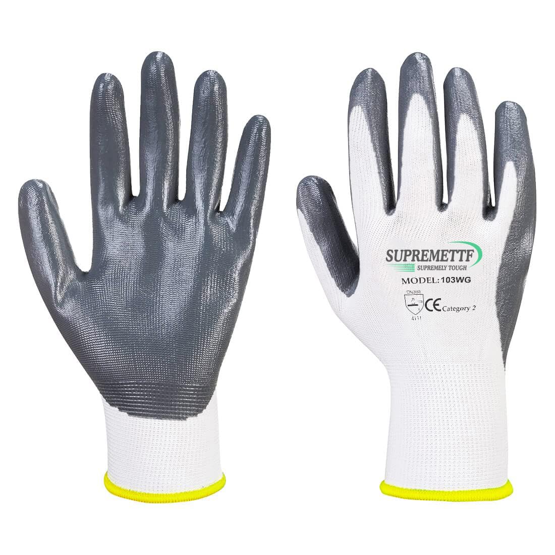 Supreme TTF 24 Pair Nitrile coated Work Gloves Builder Gardening Construction Warehouse use gloves White Grey (SMALL-7)