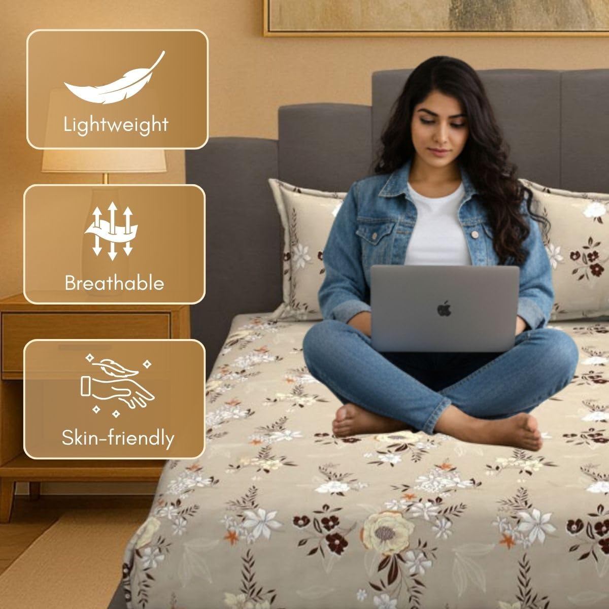 Mafatlal Luxe Lilac Bedsheet - Queen Size -4