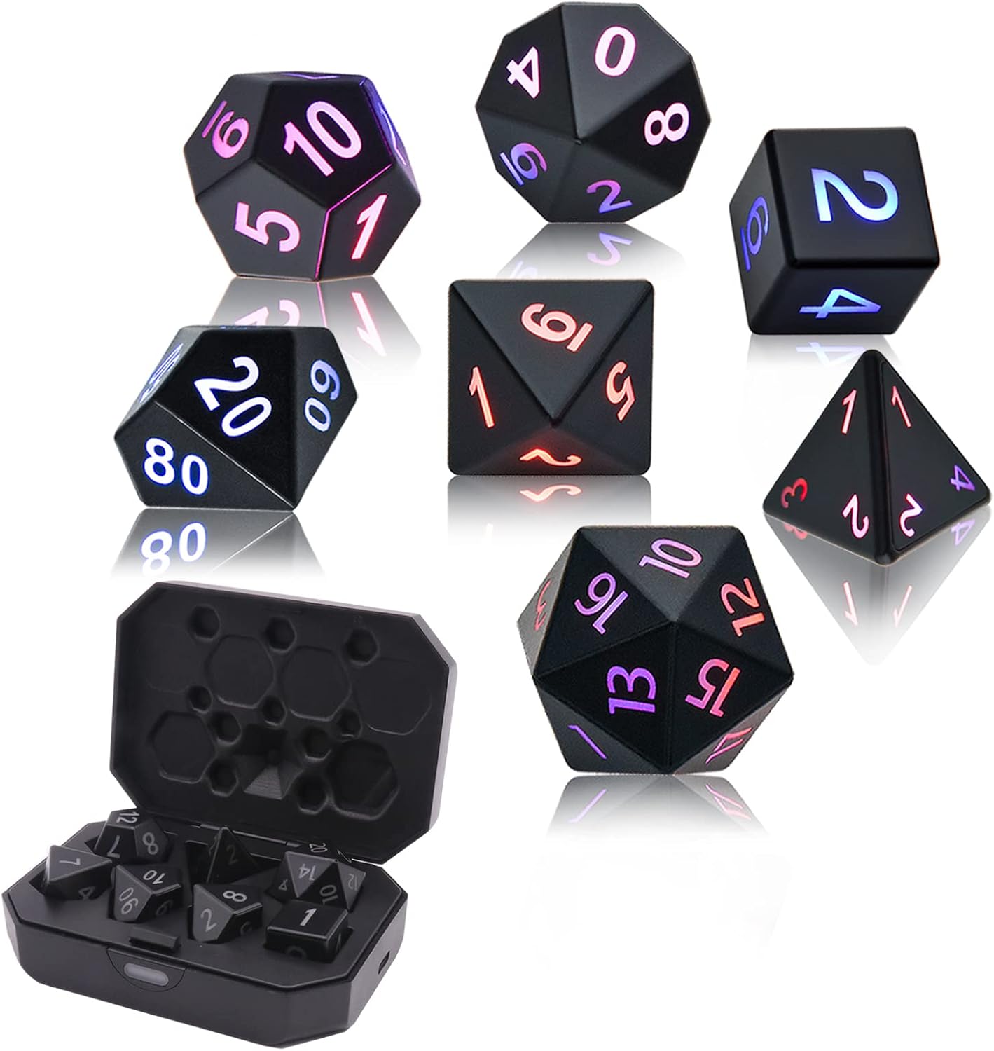 DND Dice Set, Electronic Dice with Charging Box, ZHOORQI 7 PCS LED