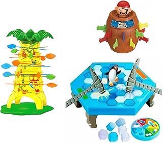 Kit Jogo Pinguim Quebra Gelo + Jogo Pula Pirata Barril + Jogo Pula Macaco no Seu Galho - Linha Premium M5 Armarinhos