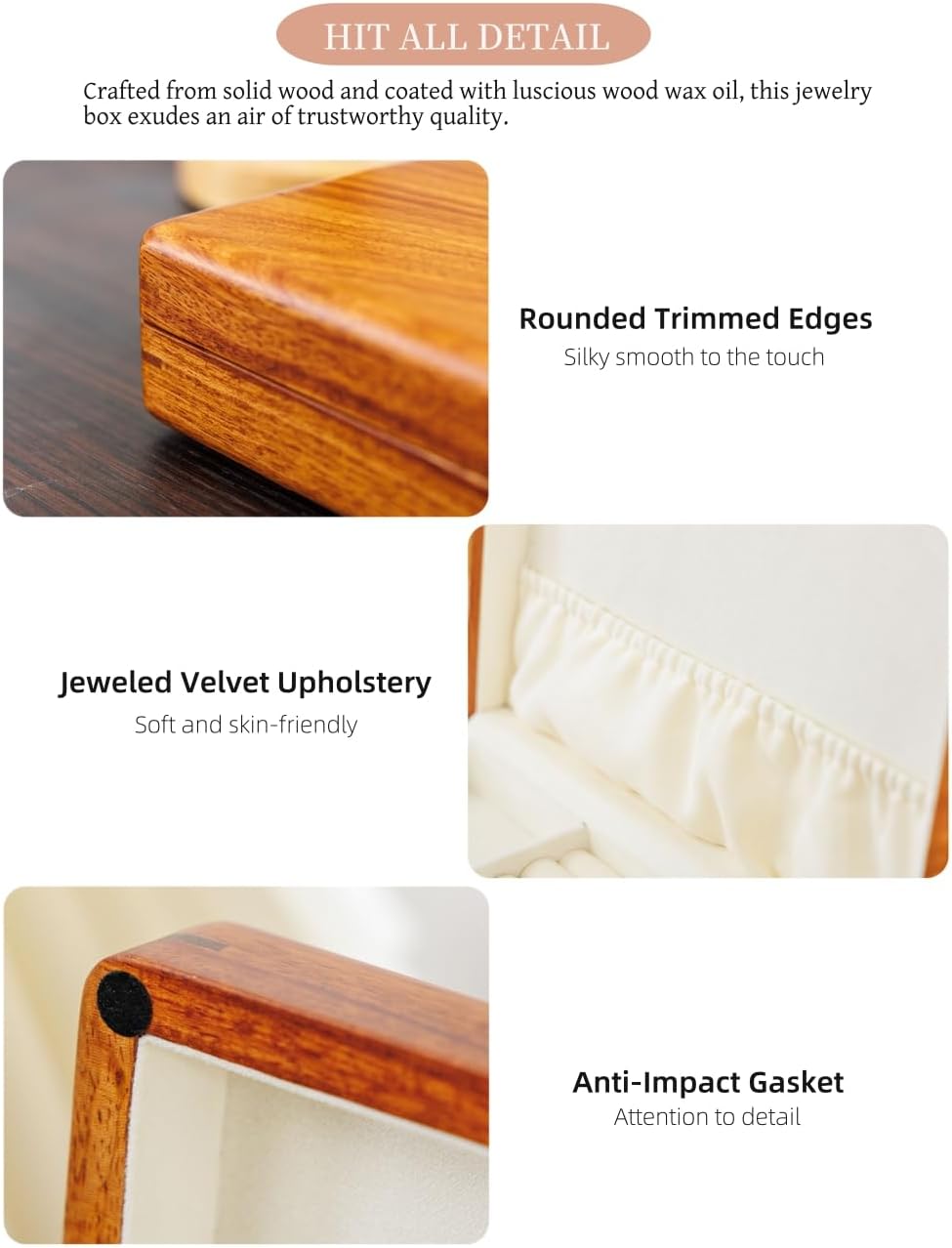 Ring Organizer Display Case, Soild Wood Cufflink Box with Velvet Lining, Wooden Jewelry Case for Rings Earrings Cuff link Necklace Stackable Vintage Gift for Men Women - Brown