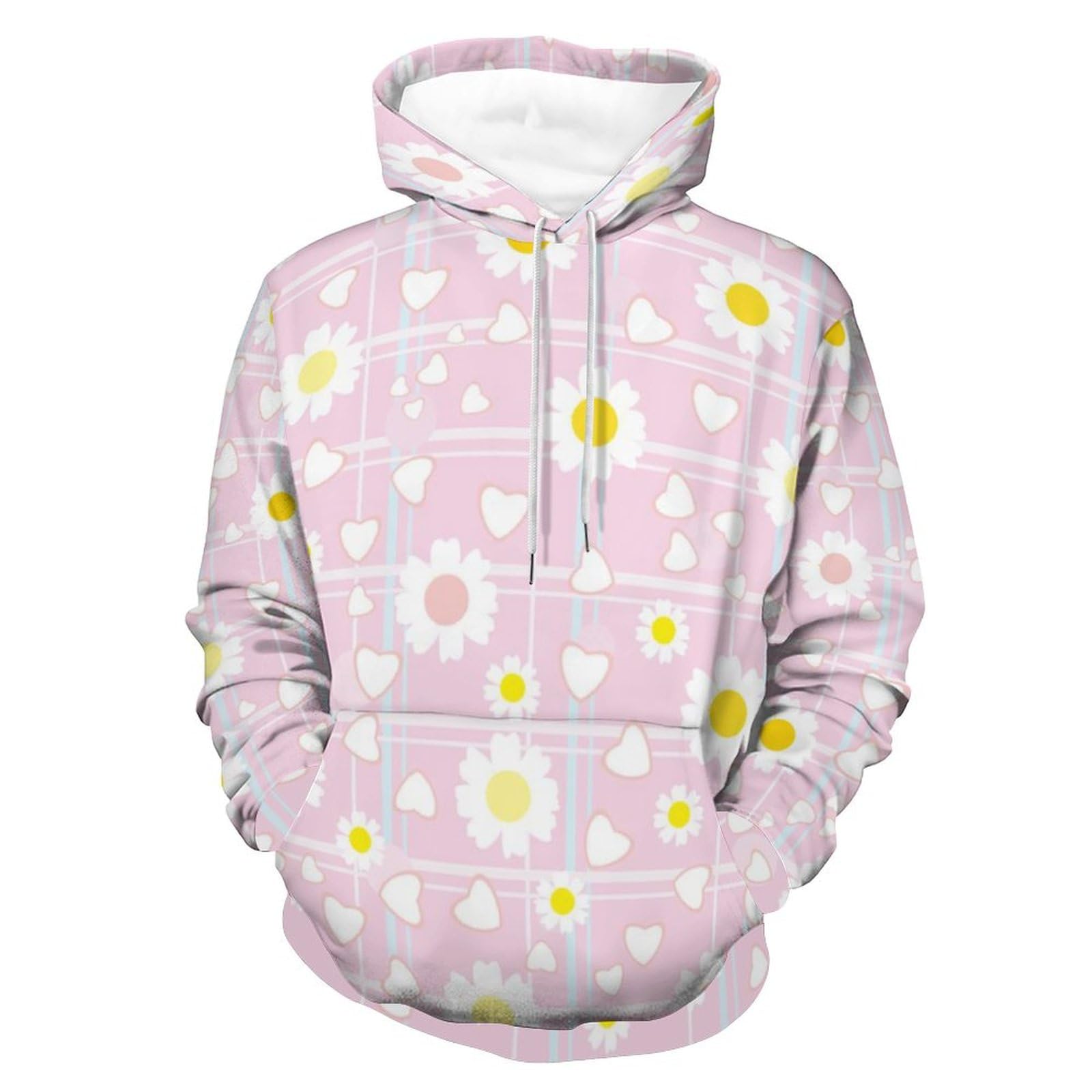 Sweats à capuche manche longue marguerites blanches pull unisexe coupe droite - 8