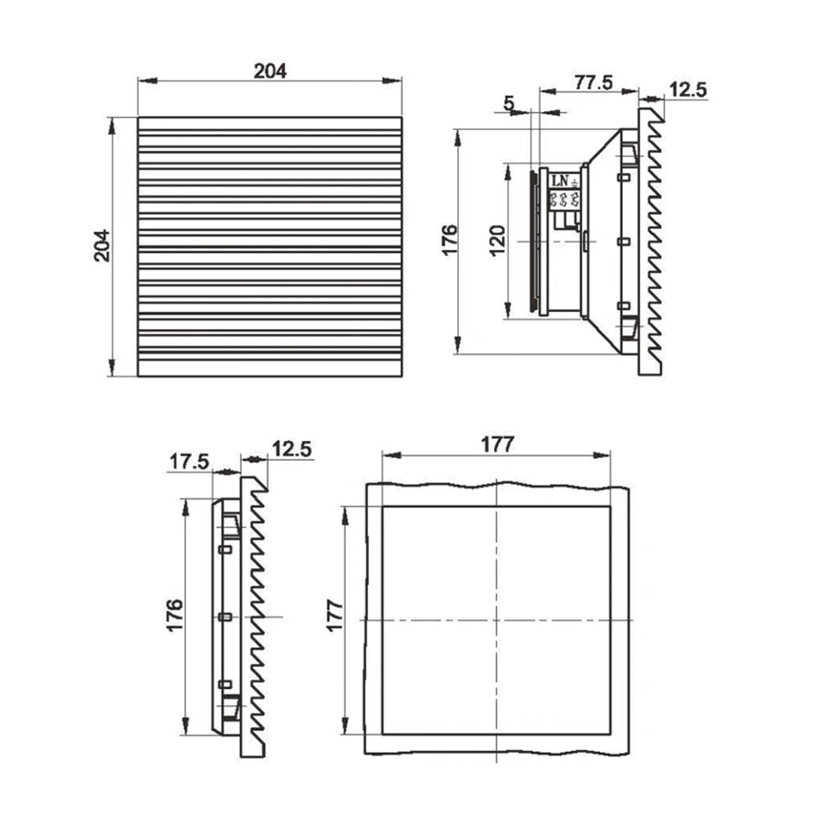 Ventilateur de 204 x 204 mm avec Filtre, Compatible AC230V, DC12V et DC24V, et Panneau Anti-poussière for Armoire.(AC220V)