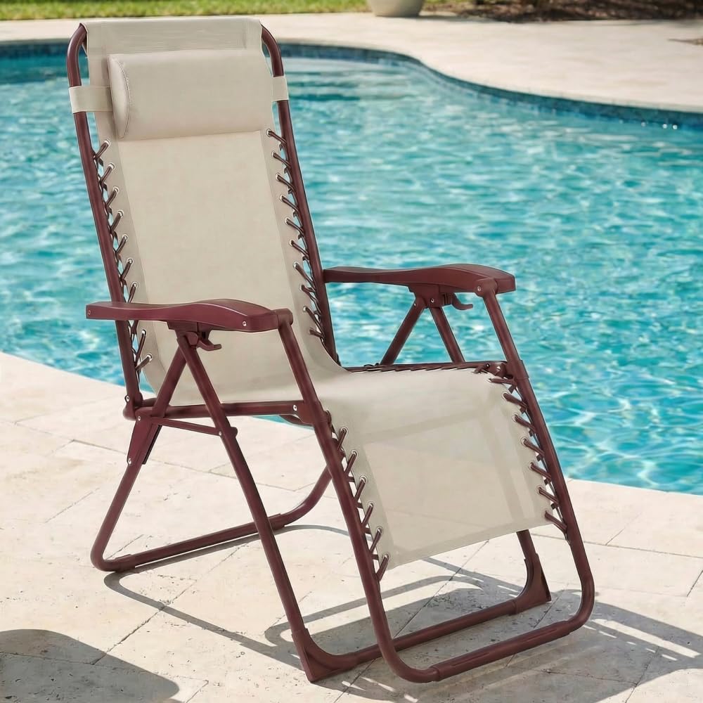 CASABEL Silla Plegable de Gravedad Cero, Terracota | Reclinable, posición de gravedad cero, confort óptimo, textilene transpirable, acero anticorrosión, cojín repelente al agua