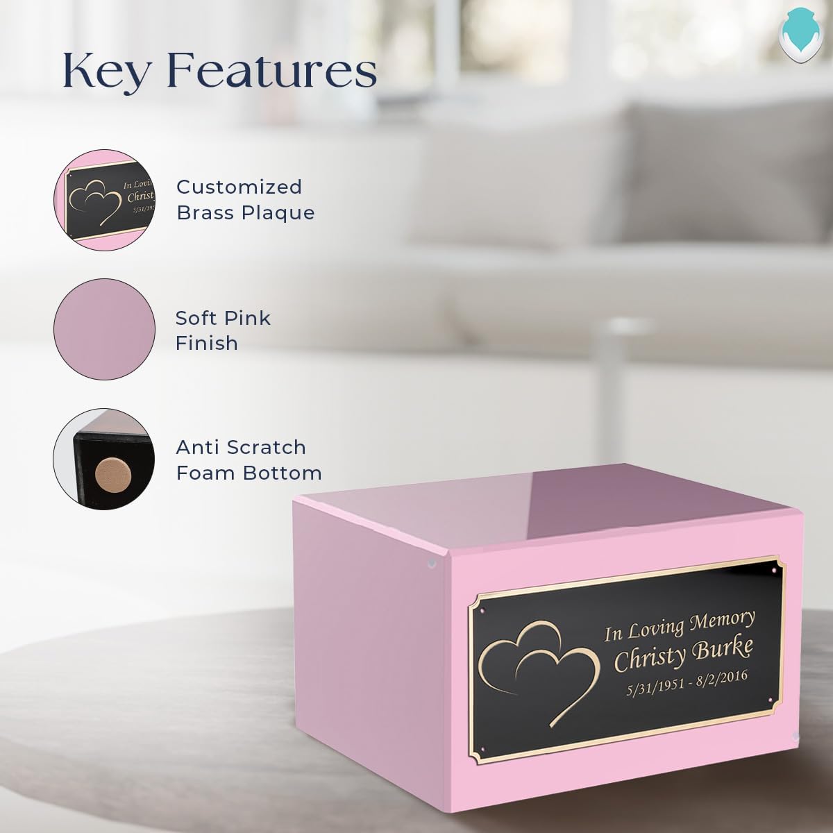 GetUrns Heritage Adult Light Pink Cremation Urn Box For Human Ashes I Heart Custom Engraved Wooden Urns for Male and Female I 213lbs
