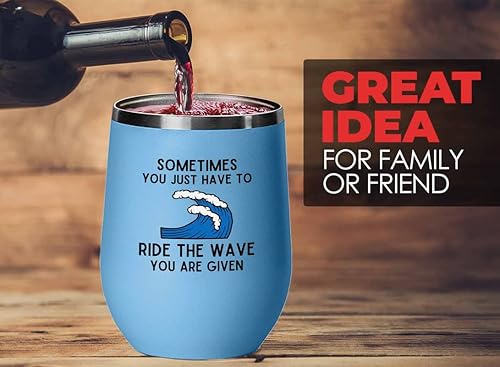 Surfing Blue Edition Wine Tumbler 12oz - Ride the wave - Surfing Enthusiast Gifts Water Sport Surfboard Athletics Hobby Beach Sea Windsurf Wave