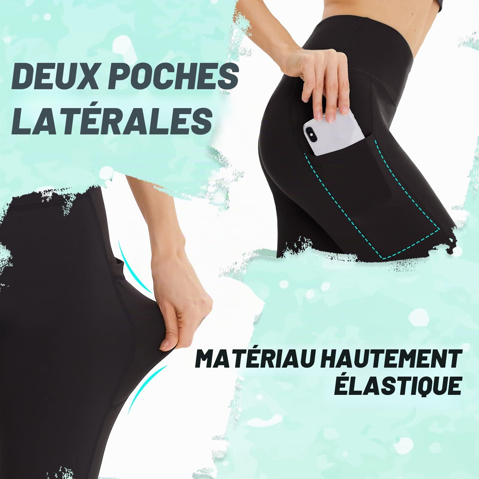 AMIYOYO Lot de 3 leggings de sport pour femme avec poche - Taille haute - Opaques - Ventre - Extensibles - Pantalon de yoga pour la gym et le fitness | Pantalon de sport opaque pour le ventre, long et extensible, pour yoga, gym