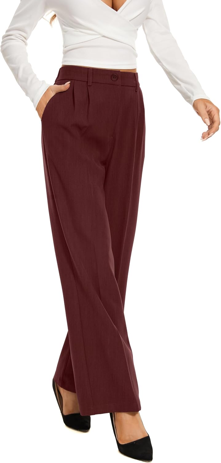 FUNYYZO Women Dress Pants High Waisted Work Slacks Pants Dressy Casual Straight Leg Elastic Waist 2026 Summer Trousers - Image 4