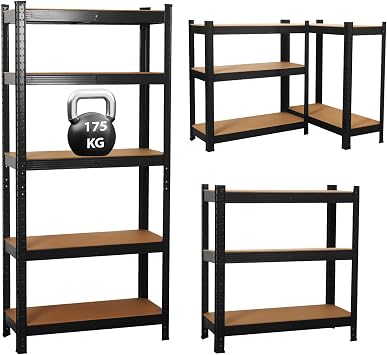 Garage Shelving Units,5 Tier Shelving Unit Garage Shelves Storage Shelf Heavy Duty Shed Storage Racking Shelf Metal Boltless for Warehouse Workshop Office Black, 70X30X150