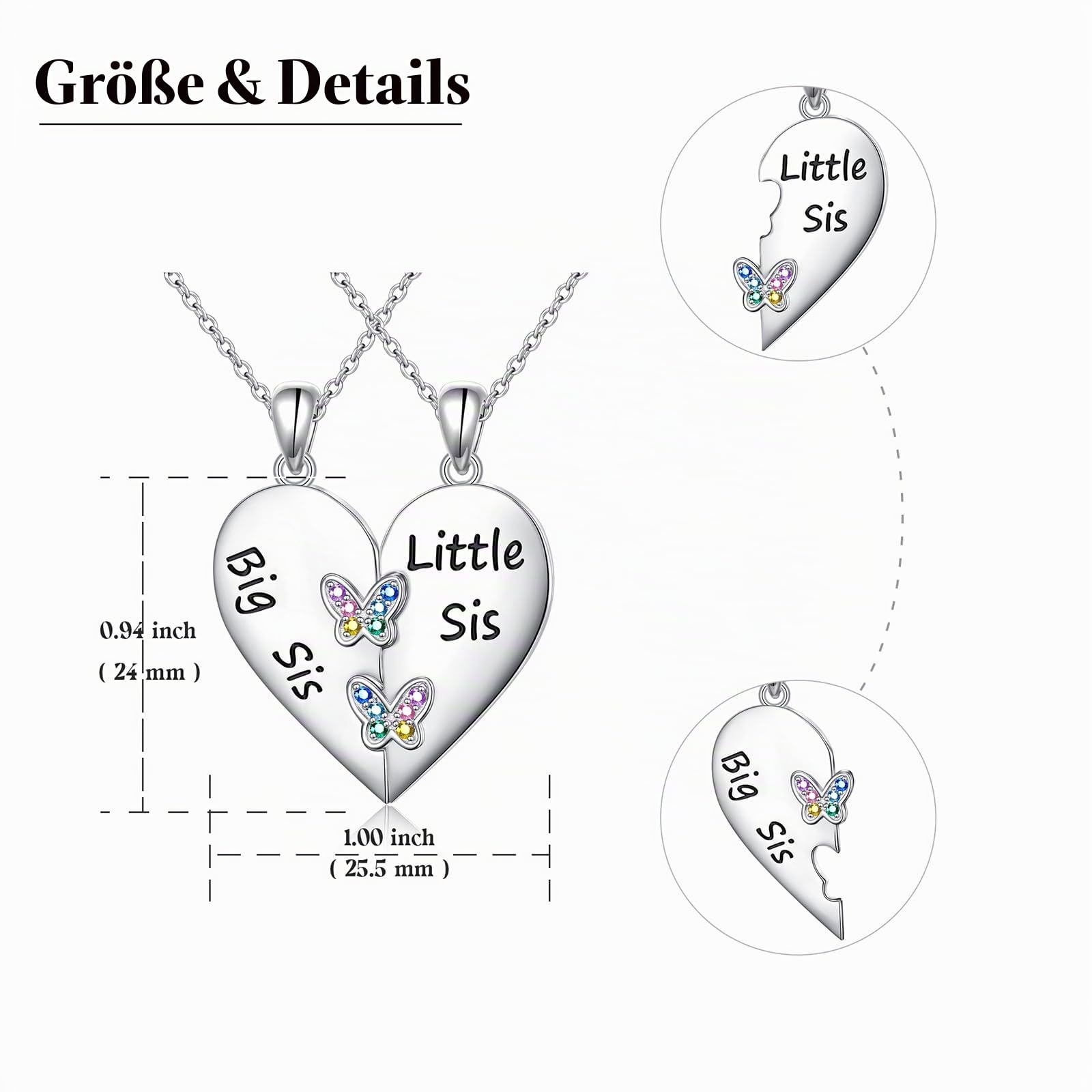 Mutter und Tochter Kette 925 Sterling Silber Schmetterling Mond und Stern Rose Herz Halsketten Anhänger Halskette für Frauen Schmuck Geschenke für Mama Tochter