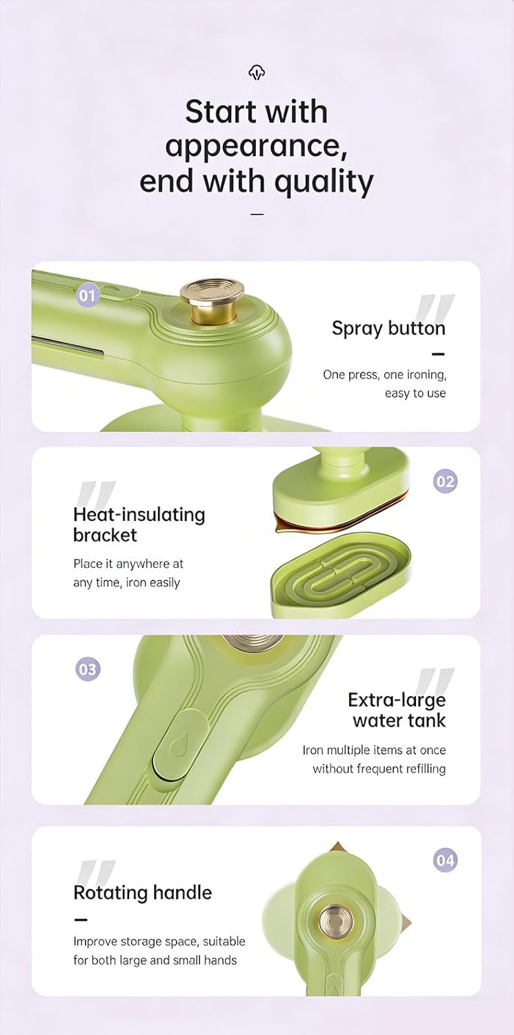 2 In 1 Handheld Garment Steamer, 110V-240V Portable Ironing Machine with Ceramic Heat Panel for Home &Travel Use, 90° Rotatable Handle, Dry & Wet Ironing,