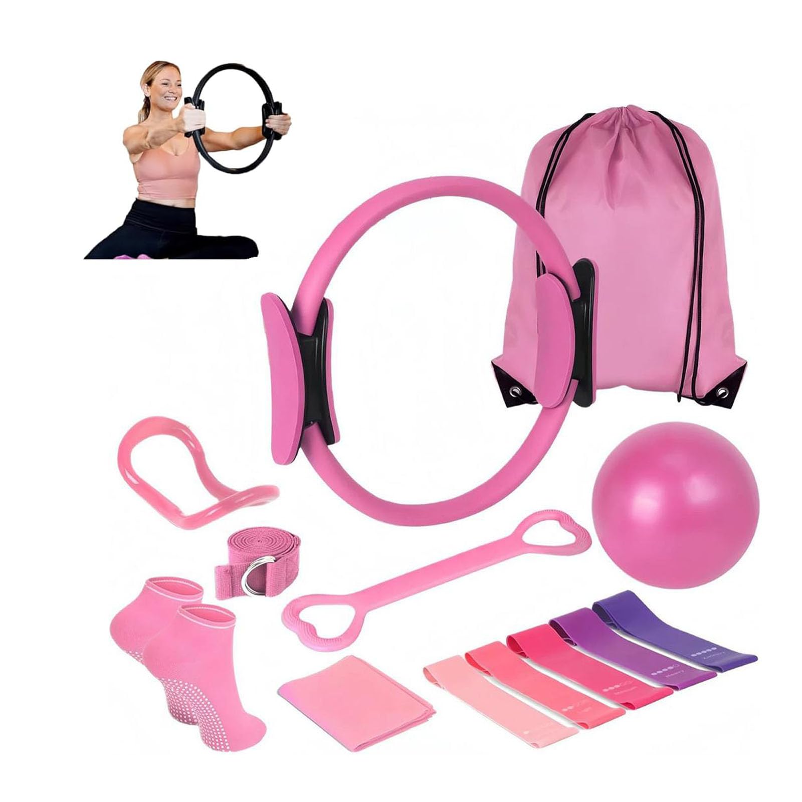 Yoga Starter Set 8-teilig – Inkl. Pilates Ring, Ball, Blöcke, Gurt, Dehnband & Rutschfeste Socken