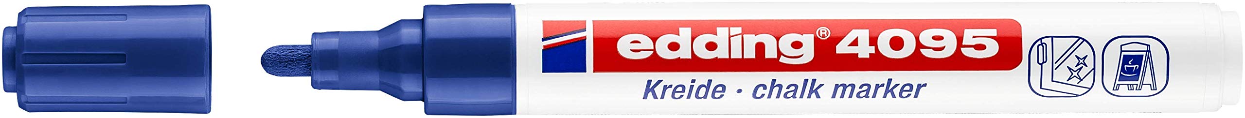 Edding Kreidemarker 4095 blau - 1 Kreide-Tintenmarker - Rundspitze 2-3 mm - Trocken abwischbarer Stift für Kreidetafeln - Für Fenster, Glas, Spiegel - Flüssigkreide-Marker für deckende Abdeckung