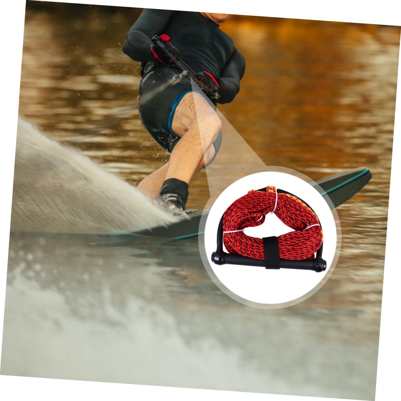 Black Handle Water Ski Rope for Boating Durable Towable Rope for Wakeboard Kneeboard Comfortable Grip for Water Sports Activities