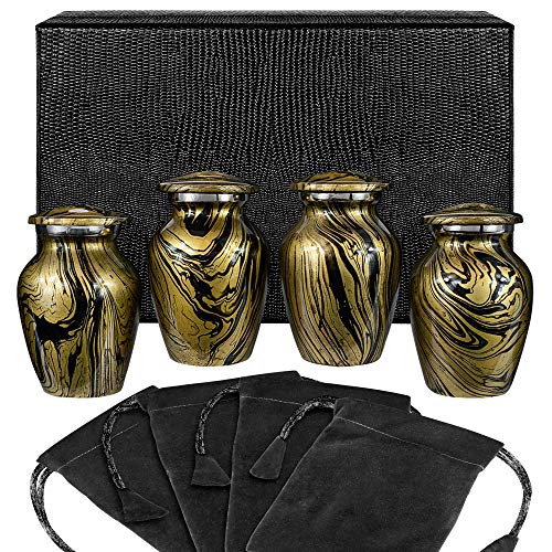 Trupoint Memorials Small Urns for Human Ashes Keepsake, Decorative Mini Cremation Urn for Adult Men & Women – Set of 4, Golden Camo
