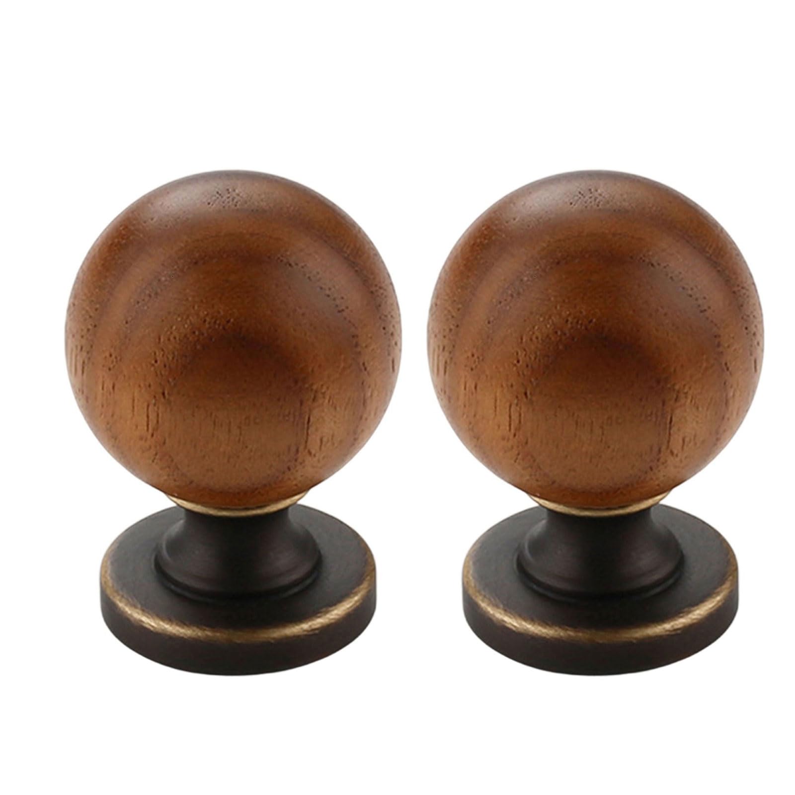 2pcs Wooden & Brass Cabinet Knob Round Pull Handle Decorative Pull Smooth Surfaces Handle for Drawers & Furniture Round Furniture