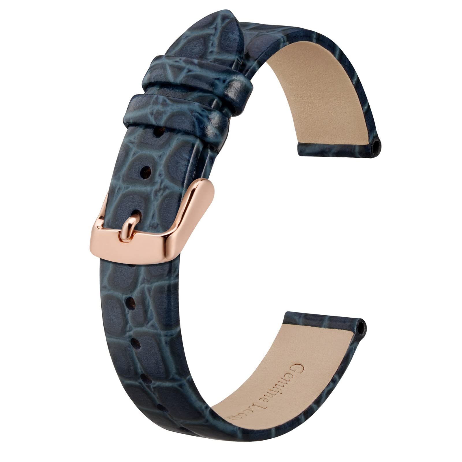 BISONSTRAP Watch Straps for Women, Crocodile Pattern Leather Thin Watch Replacement Bands, 8mm 10mm 12mm 14mm 16mm 18mm 20mm