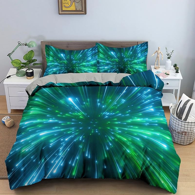 Funda nórdica de 155x220cm para dormitorio infantil con estrellas cian