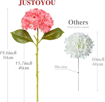 JUSTOYOU Hydrangea Flowers Artificial,4 PCS Double Colour Single Long Stem Realistic Hydrangea Flowers, 19.6Inch Large Real Touch Fake Hydrangea Bouquets for Wedding Home Party(deep pink and rose red)