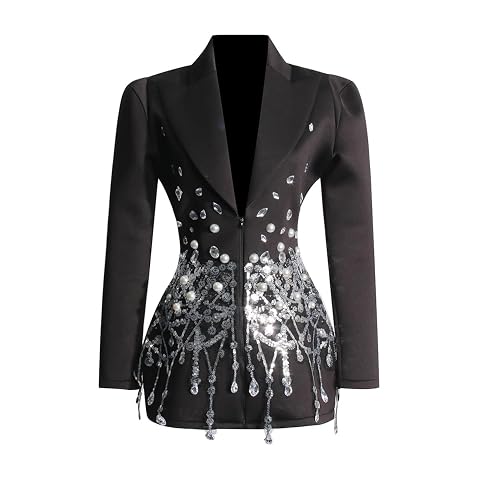 New Womens Fashion Suit Dress Sexy V-Neck Water Diamond Sequin Panel Coat