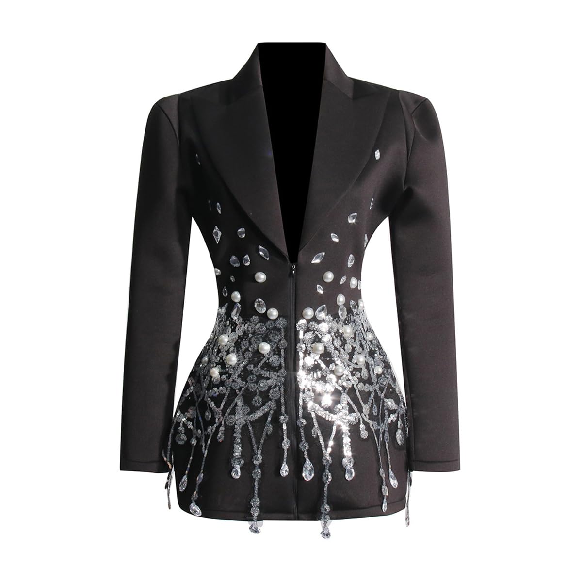 New Womens Fashion Suit Dress Sexy V-Neck Water Diamond Sequin Panel Coat