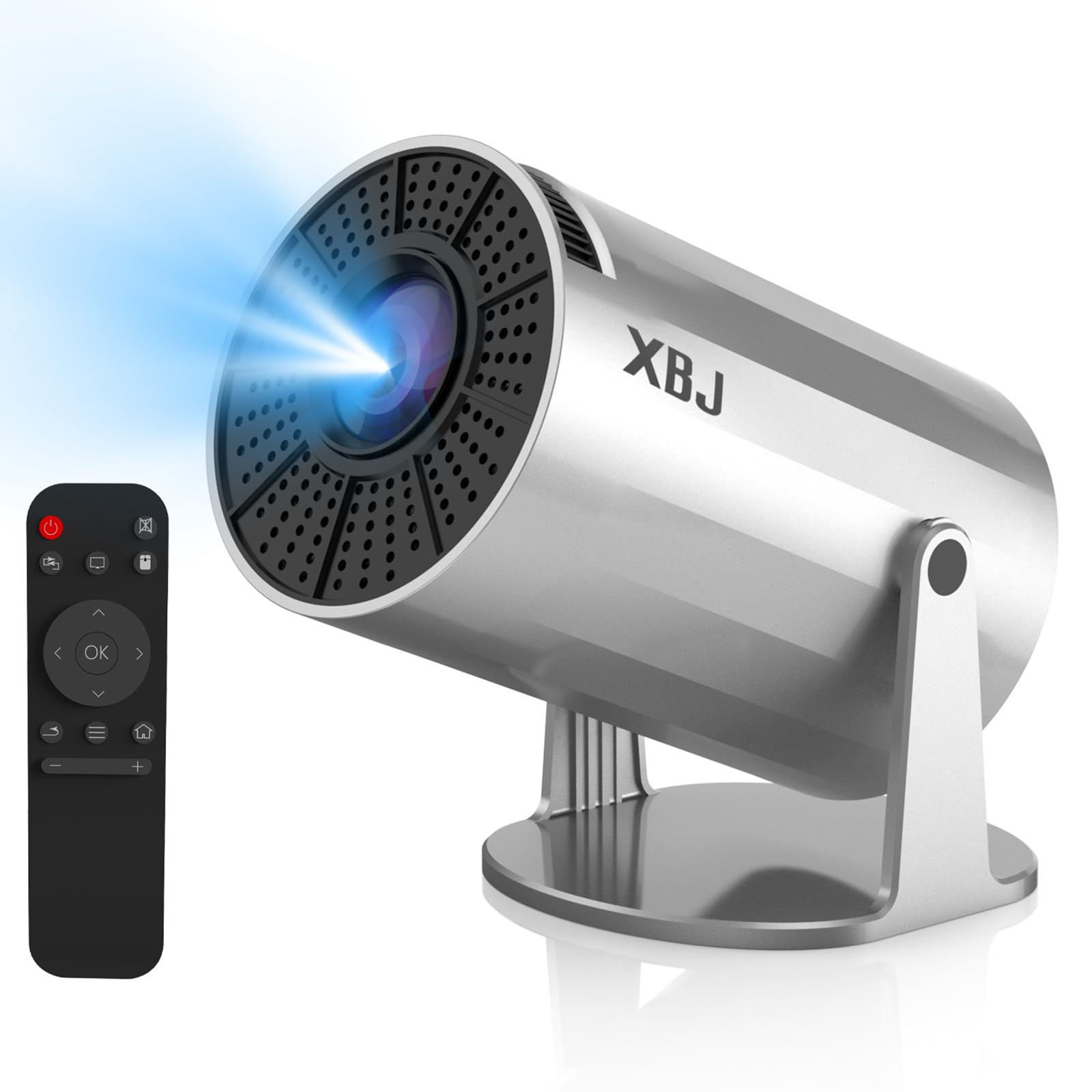 XBJ [Built-in Apps] 5G WiFi Bluetooth Smart Projector,4K support HD Portable Projector, Mini Projector with Stereo Speaker. Indoor, Outdoor Use,Compatible with TV Stick Smartphone/ pc/USB（Silver）
