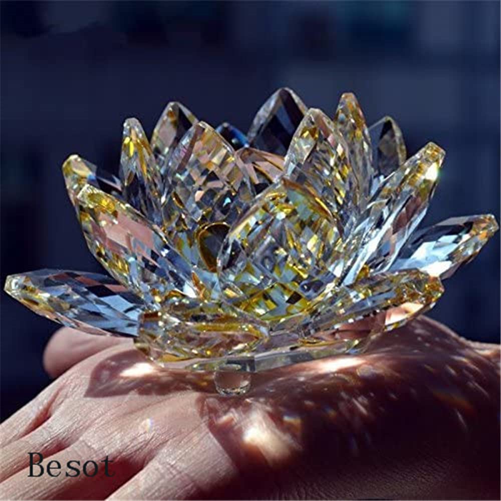 TYGJB Fine Quartz Crystal Lotus Flower Natural Stones and Minerals Feng Shui Sphere Crystals Flowers for Wedding Souvenirs (Yellow) - Image 2