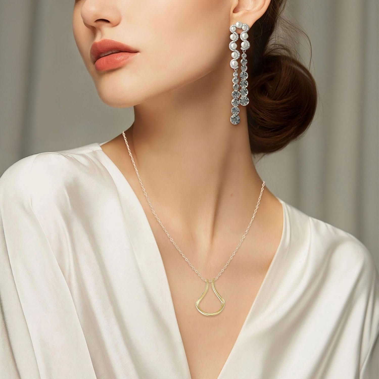 Gold 925 Sterling Silver Necklace with Velvet Jewelry Box 0.59 In Minimalist U-Shaped Dainty Tiny Pendant Necklace for Women Wedding Engagement Bride Wife Valentine's Day Birthday Gift