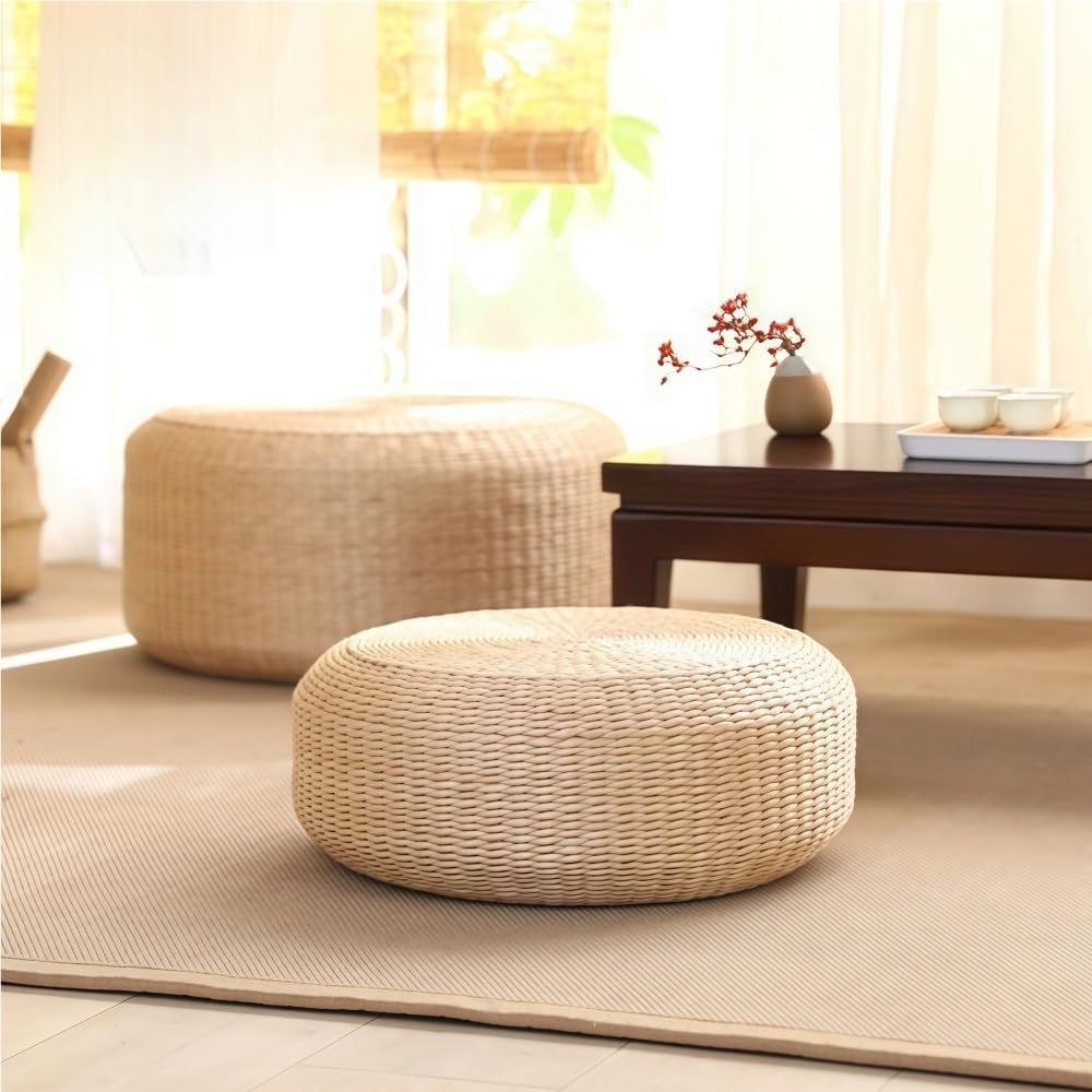 STUIJKVSZ Round Pouf Ottoman, Boho Poof, Cord Pouffe, Handmade Footrest, Poofs/Ottomans Furniture, Poufs for Living Room, Bedroom(23.6"*8")