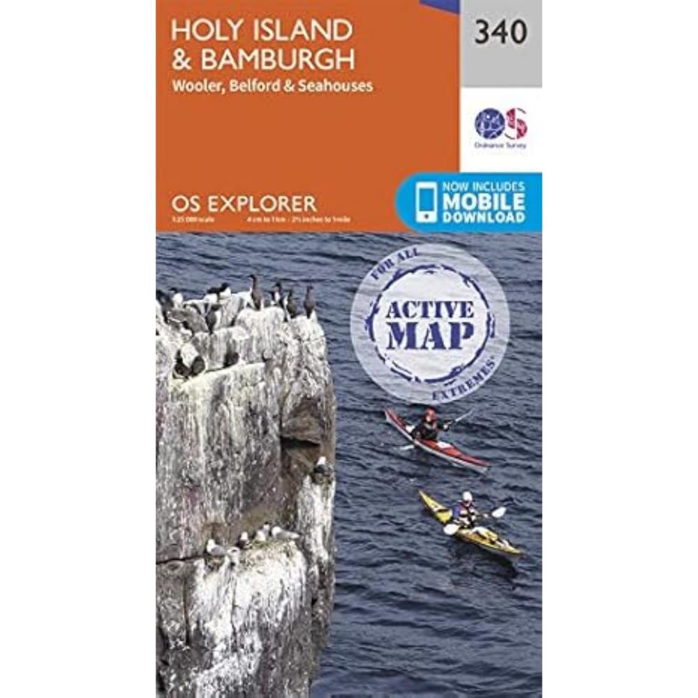 Holy Island & Bamburgh Map | Weatherproof | Wooler, Belford & Seahouses | Ordnance Survey | OS Explorer Active Map 340 | England | Walks | Hiking | Maps | Adventure
