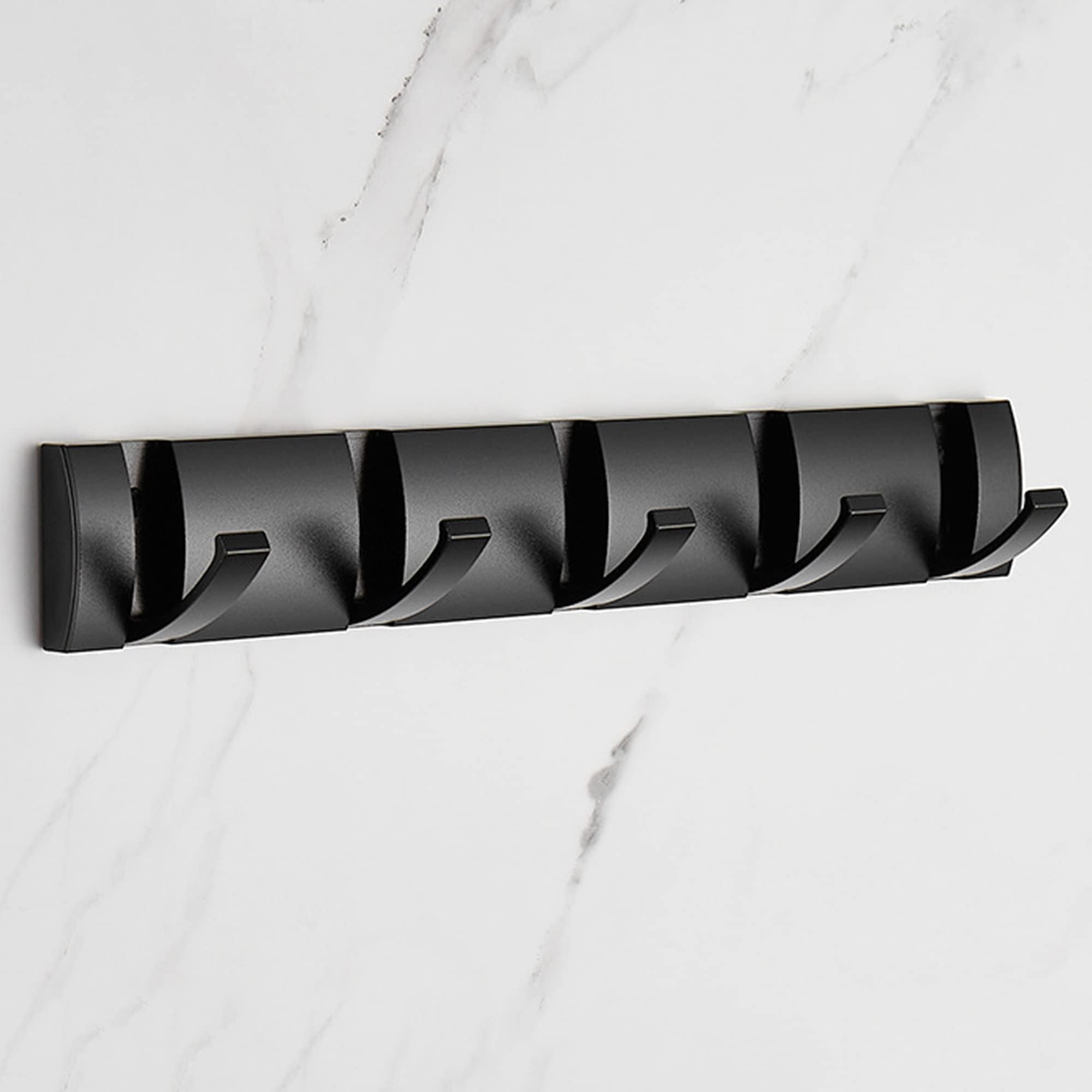 Black Coat Rack Wall Mount with 5 Hooks, 15.8 Inch Waterproof Heavy Duty Coat Wall Hooks, Space Aluminum Material, Folding Hideaway Towel Hanger for Entryway, Wall, Door, Bathroom