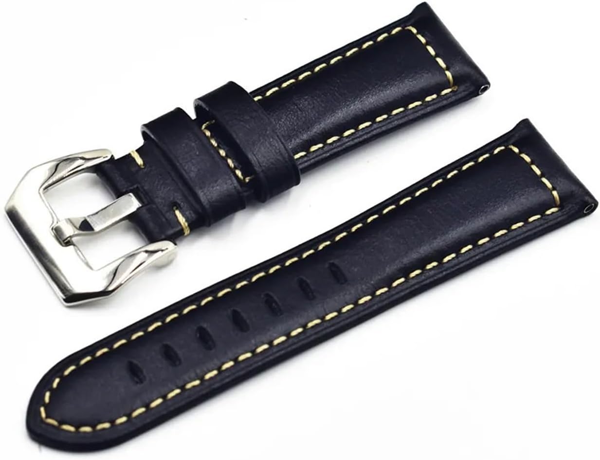 yingyingjia Vintage Oil Wax GenuineLeather Watch Strap Blue Watchband 18mm 20mm 22mm Silver Buckle Compatible With Panerai Accessories